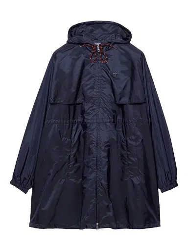 Prada Women's Lightweight Nylon Hooded Raincoat - Blue | Thumbnail 1 Prada Women's Lightweight Nylon Hooded Raincoat - Blue | Thumbnail 1