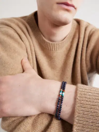 Mikia Sterling Silver Multi-Stone Beaded Bracelet - Men | Thumbnail 2 Mikia Sterling Silver Multi-Stone Beaded Bracelet - Men | Thumbnail 2
