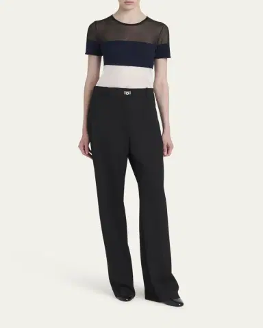 Ferragamo Colorblock Sheer Linen Short-Sleeve T-Shirt | Thumbnail 2 Ferragamo Colorblock Sheer Linen Short-Sleeve T-Shirt | Thumbnail 2