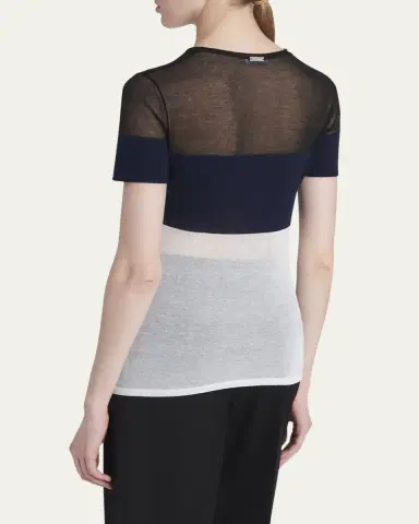Ferragamo Colorblock Sheer Linen Short-Sleeve T-Shirt | Thumbnail 3 Ferragamo Colorblock Sheer Linen Short-Sleeve T-Shirt | Thumbnail 3