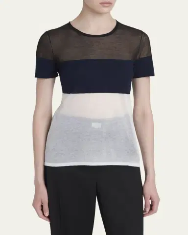 Ferragamo Colorblock Sheer Linen Short-Sleeve T-Shirt | Thumbnail 4 Ferragamo Colorblock Sheer Linen Short-Sleeve T-Shirt | Thumbnail 4