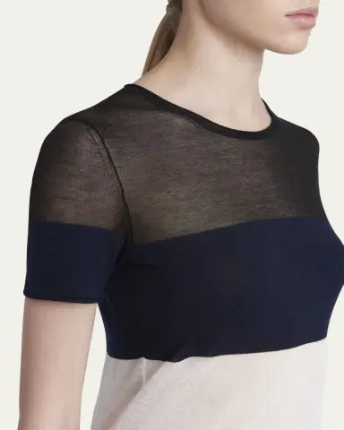 Ferragamo Colorblock Sheer Linen Short-Sleeve T-Shirt | Thumbnail 5 Ferragamo Colorblock Sheer Linen Short-Sleeve T-Shirt | Thumbnail 5