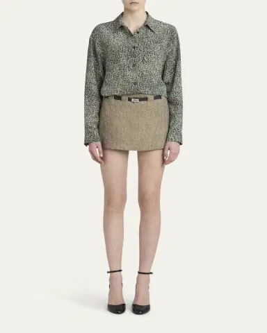 Ferragamo Mouline Linen Pleated Mini Skirt With Belt | Thumbnail 2 Ferragamo Mouline Linen Pleated Mini Skirt With Belt | Thumbnail 2