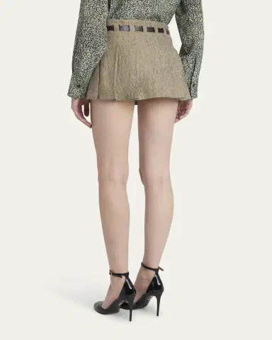 Ferragamo Mouline Linen Pleated Mini Skirt With Belt | Thumbnail 3 Ferragamo Mouline Linen Pleated Mini Skirt With Belt | Thumbnail 3