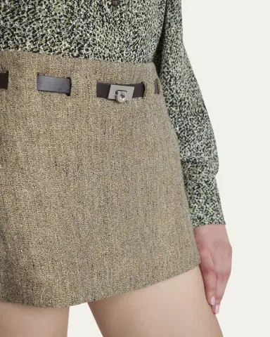 Ferragamo Mouline Linen Pleated Mini Skirt With Belt | Thumbnail 5 Ferragamo Mouline Linen Pleated Mini Skirt With Belt | Thumbnail 5