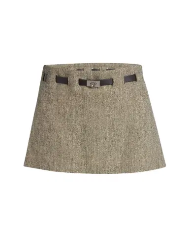 Ferragamo Mouline Linen Pleated Mini Skirt With Belt | Thumbnail 1 Ferragamo Mouline Linen Pleated Mini Skirt With Belt | Thumbnail 1