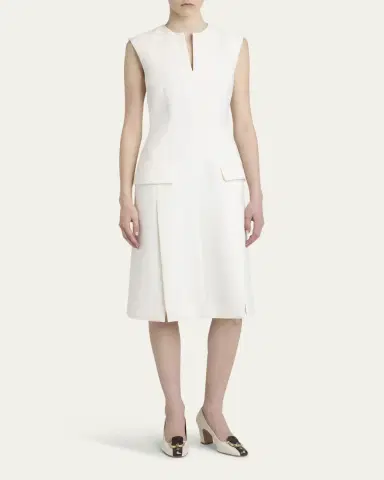 FERRAGAMO Split V-Neck Sleeveless Crepe Midi Dress | Thumbnail 2 FERRAGAMO Split V-Neck Sleeveless Crepe Midi Dress | Thumbnail 2