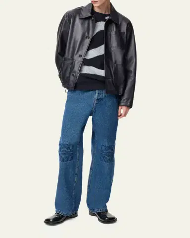 Loewe Men's Anagram Denim Baggy-Fit Jeans | Thumbnail 2 Loewe Men's Anagram Denim Baggy-Fit Jeans | Thumbnail 2