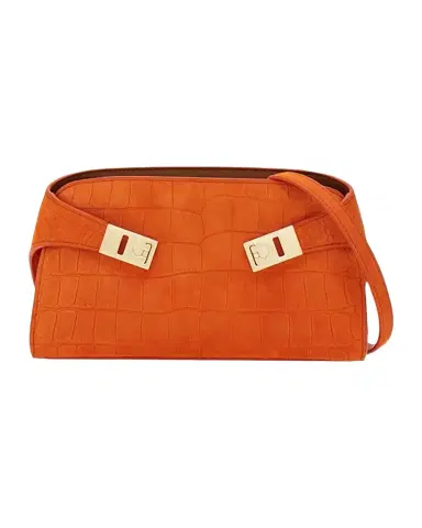 Ferragamo Hug Croc-Embossed Suede Clutch Bag | Thumbnail 1 Ferragamo Hug Croc-Embossed Suede Clutch Bag | Thumbnail 1
