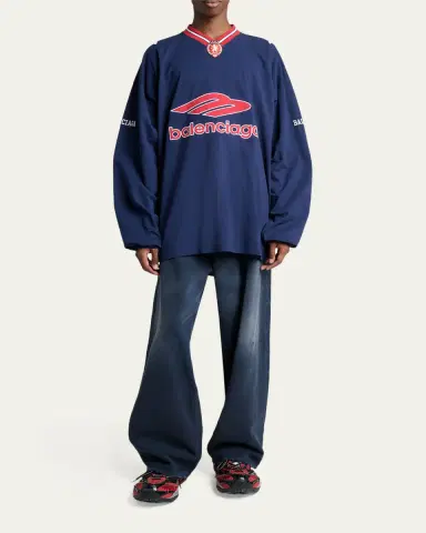 Balenciaga Men's 3B Football Long-Sleeve V-Neck Cotton T-Shirt | Thumbnail 2 Balenciaga Men's 3B Football Long-Sleeve V-Neck Cotton T-Shirt | Thumbnail 2