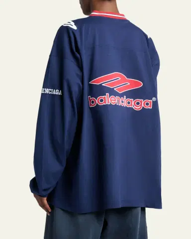 Balenciaga Men's 3B Football Long-Sleeve V-Neck Cotton T-Shirt | Thumbnail 3 Balenciaga Men's 3B Football Long-Sleeve V-Neck Cotton T-Shirt | Thumbnail 3