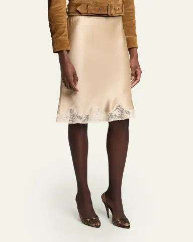Saint Laurent Lace-Trim Satin Knee-Length Skirt | Thumbnail 4 Saint Laurent Lace-Trim Satin Knee-Length Skirt | Thumbnail 4