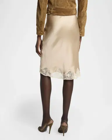Saint Laurent Lace-Trim Satin Knee-Length Skirt | Thumbnail 7 Saint Laurent Lace-Trim Satin Knee-Length Skirt | Thumbnail 7