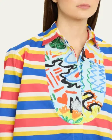 Rianna + Nina Tropica Striped Cotton Bib-Front Collared Shirt | Thumbnail 5 Rianna + Nina Tropica Striped Cotton Bib-Front Collared Shirt | Thumbnail 5
