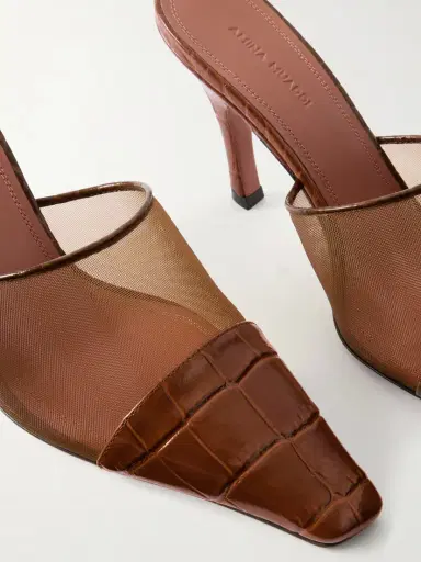 Amina Muaddi Jamie Mesh And Croco-embossed Leather Mules | Thumbnail 5 Amina Muaddi Jamie Mesh And Croco-embossed Leather Mules | Thumbnail 5