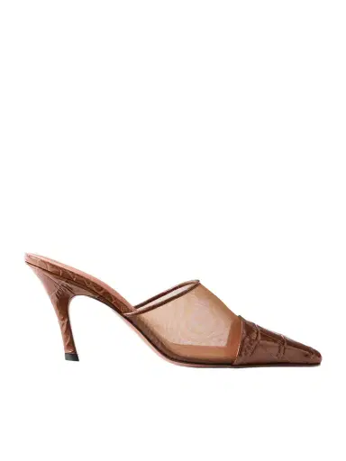 Amina Muaddi Jamie Mesh And Croco-embossed Leather Mules | Thumbnail 1 Amina Muaddi Jamie Mesh And Croco-embossed Leather Mules | Thumbnail 1