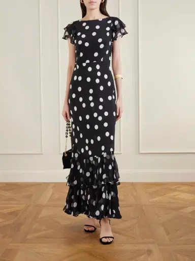 Rixo Ordinia Polka-dot Crepon-trimmed Silk-satin Midi Dress | Thumbnail 2 Rixo Ordinia Polka-dot Crepon-trimmed Silk-satin Midi Dress | Thumbnail 2