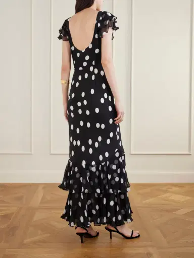 Rixo Ordinia Polka-dot Crepon-trimmed Silk-satin Midi Dress | Thumbnail 3 Rixo Ordinia Polka-dot Crepon-trimmed Silk-satin Midi Dress | Thumbnail 3