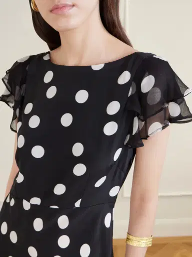 Rixo Ordinia Polka-dot Crepon-trimmed Silk-satin Midi Dress | Thumbnail 4 Rixo Ordinia Polka-dot Crepon-trimmed Silk-satin Midi Dress | Thumbnail 4