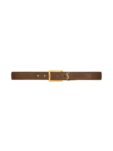 Saint Laurent Suede Cassandre Belt | Thumbnail 1 Saint Laurent Suede Cassandre Belt | Thumbnail 1