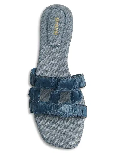 Simkhai Women's Monogram Raffia Flat Sandals - Indigo - Size 10 | Thumbnail 3 Simkhai Women's Monogram Raffia Flat Sandals - Indigo - Size 10 | Thumbnail 3