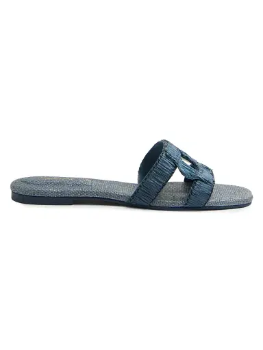 Simkhai Women's Monogram Raffia Flat Sandals - Indigo - Size 10 | Thumbnail 1 Simkhai Women's Monogram Raffia Flat Sandals - Indigo - Size 10 | Thumbnail 1
