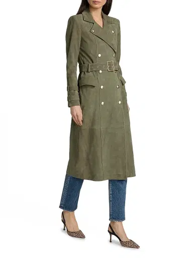 L'AGENCE Women's Celina Leather Trench Coat - Clover | Thumbnail 2 L'AGENCE Women's Celina Leather Trench Coat - Clover | Thumbnail 2