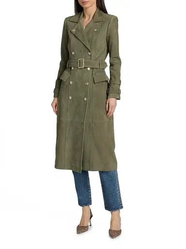 L'AGENCE Women's Celina Leather Trench Coat - Clover | Thumbnail 3 L'AGENCE Women's Celina Leather Trench Coat - Clover | Thumbnail 3