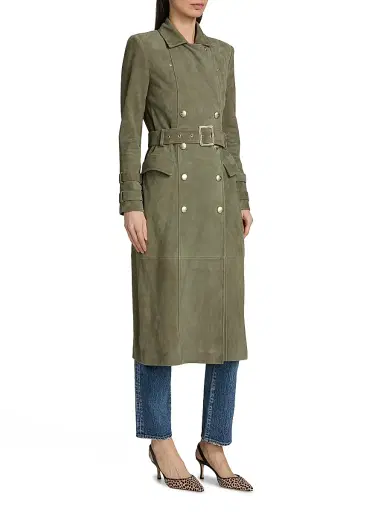 L'AGENCE Women's Celina Leather Trench Coat - Clover | Thumbnail 4 L'AGENCE Women's Celina Leather Trench Coat - Clover | Thumbnail 4