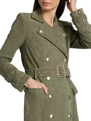 L'AGENCE Women's Celina Leather Trench Coat - Clover | Thumbnail 6 L'AGENCE Women's Celina Leather Trench Coat - Clover | Thumbnail 6