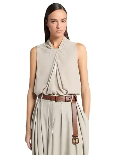 Michael Kors Collection Draped Wool Crepe Sleeveless Blouse | Thumbnail 1 Michael Kors Collection Draped Wool Crepe Sleeveless Blouse | Thumbnail 1