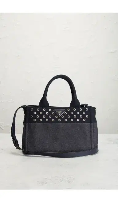 FWRD Renew Prada Studded Denim Canapa Tote Bag | Thumbnail 2 FWRD Renew Prada Studded Denim Canapa Tote Bag | Thumbnail 2