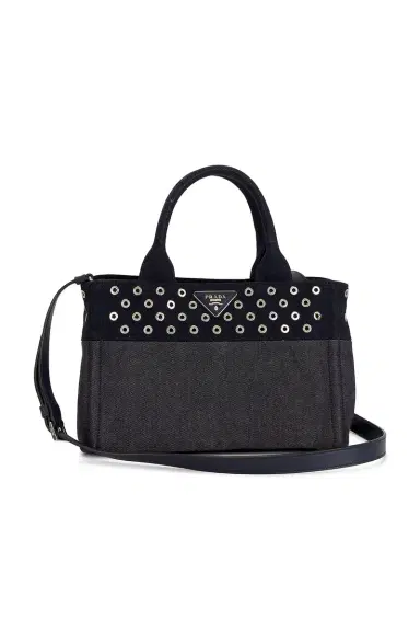 FWRD Renew Prada Studded Denim Canapa Tote Bag | Thumbnail 3 FWRD Renew Prada Studded Denim Canapa Tote Bag | Thumbnail 3