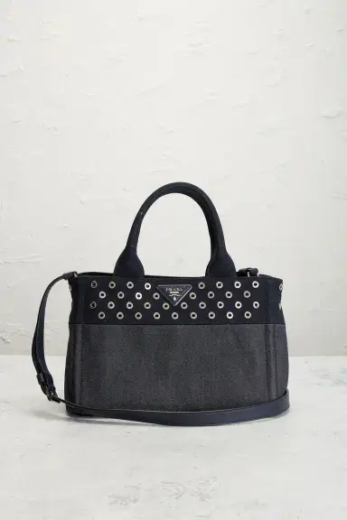 FWRD Renew Prada Studded Denim Canapa Tote Bag | Thumbnail 4 FWRD Renew Prada Studded Denim Canapa Tote Bag | Thumbnail 4