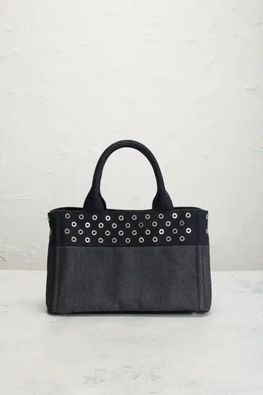 FWRD Renew Prada Studded Denim Canapa Tote Bag | Thumbnail 5 FWRD Renew Prada Studded Denim Canapa Tote Bag | Thumbnail 5