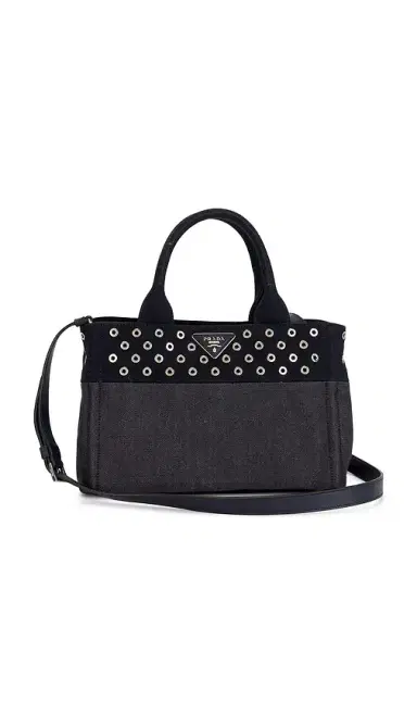 FWRD Renew Prada Studded Denim Canapa Tote Bag | Thumbnail 1 FWRD Renew Prada Studded Denim Canapa Tote Bag | Thumbnail 1
