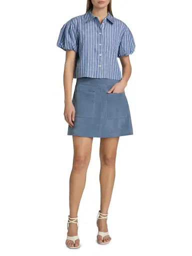 Tanya Taylor Women's Elza Striped Puff-Sleeve Top - French Blue White Multi | Thumbnail 2 Tanya Taylor Women's Elza Striped Puff-Sleeve Top - French Blue White Multi | Thumbnail 2