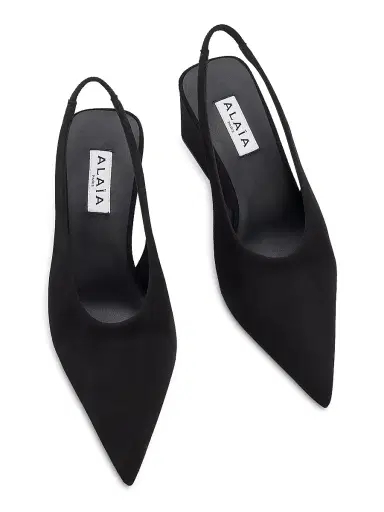 ALAIA Women's 75MM Suede Slingback Wedge Mules - Noir | Thumbnail 4 ALAIA Women's 75MM Suede Slingback Wedge Mules - Noir | Thumbnail 4