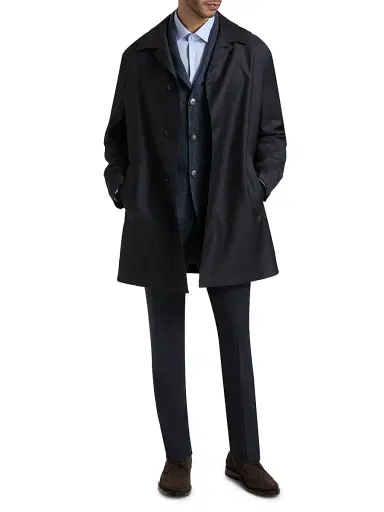 Canali Men's Denim-Effect Wool Raincoat - Navy | Thumbnail 2 Canali Men's Denim-Effect Wool Raincoat - Navy | Thumbnail 2