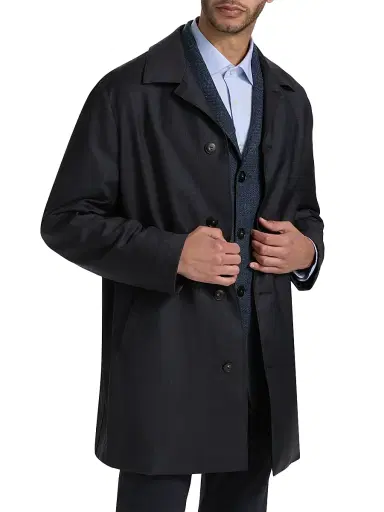 Canali Men's Denim-Effect Wool Raincoat - Navy | Thumbnail 3 Canali Men's Denim-Effect Wool Raincoat - Navy | Thumbnail 3