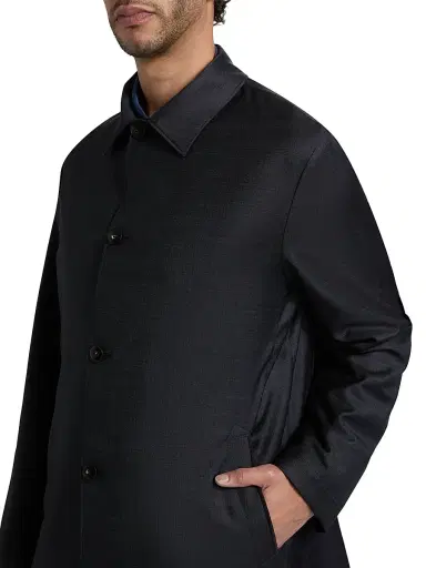 Canali Men's Denim-Effect Wool Raincoat - Navy | Thumbnail 6 Canali Men's Denim-Effect Wool Raincoat - Navy | Thumbnail 6