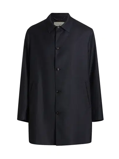 Canali Men's Denim-Effect Wool Raincoat - Navy | Thumbnail 1 Canali Men's Denim-Effect Wool Raincoat - Navy | Thumbnail 1