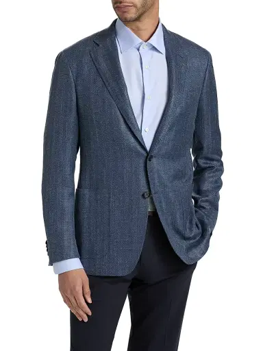Canali Men's Denim Herringbone Patch Jacket - Blue | Thumbnail 3 Canali Men's Denim Herringbone Patch Jacket - Blue | Thumbnail 3