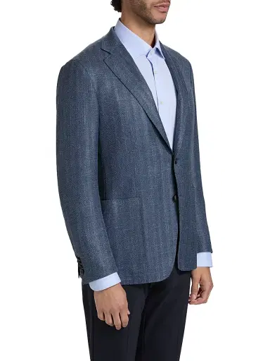 Canali Men's Denim Herringbone Patch Jacket - Blue | Thumbnail 4 Canali Men's Denim Herringbone Patch Jacket - Blue | Thumbnail 4