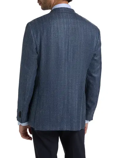 Canali Men's Denim Herringbone Patch Jacket - Blue | Thumbnail 5 Canali Men's Denim Herringbone Patch Jacket - Blue | Thumbnail 5