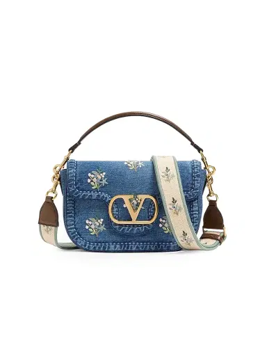 Valentino Garavani Women's Alltime Embroidered Denim Shoulder Bag - Denim | Thumbnail 1 Valentino Garavani Women's Alltime Embroidered Denim Shoulder Bag - Denim | Thumbnail 1