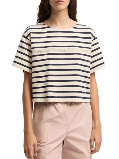Moncler Women's Crew Neck T-Shirt in Cotton - White Blue - Size Medium | Thumbnail 2 Moncler Women's Crew Neck T-Shirt in Cotton - White Blue - Size Medium | Thumbnail 2