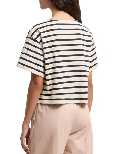 Moncler Women's Crew Neck T-Shirt in Cotton - White Blue - Size Medium | Thumbnail 3 Moncler Women's Crew Neck T-Shirt in Cotton - White Blue - Size Medium | Thumbnail 3