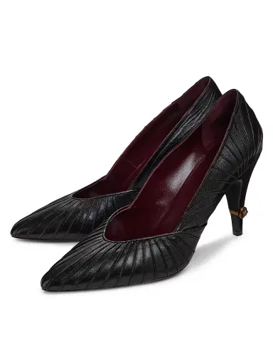 Versace Women's 90MM Seamed Leather Pumps - Black Gold - Size 11 | Thumbnail 2 Versace Women's 90MM Seamed Leather Pumps - Black Gold - Size 11 | Thumbnail 2