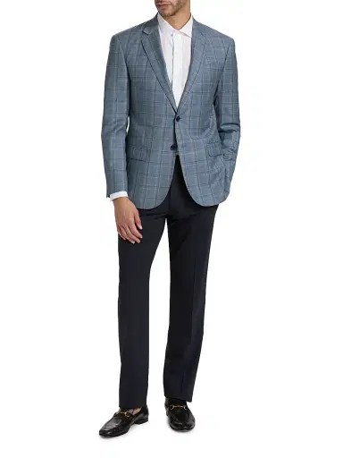 Emporio Armani Men's Virgin Wool Windowpane Jacket - Dusty Teal - Size 48 | Thumbnail 2 Emporio Armani Men's Virgin Wool Windowpane Jacket - Dusty Teal - Size 48 | Thumbnail 2